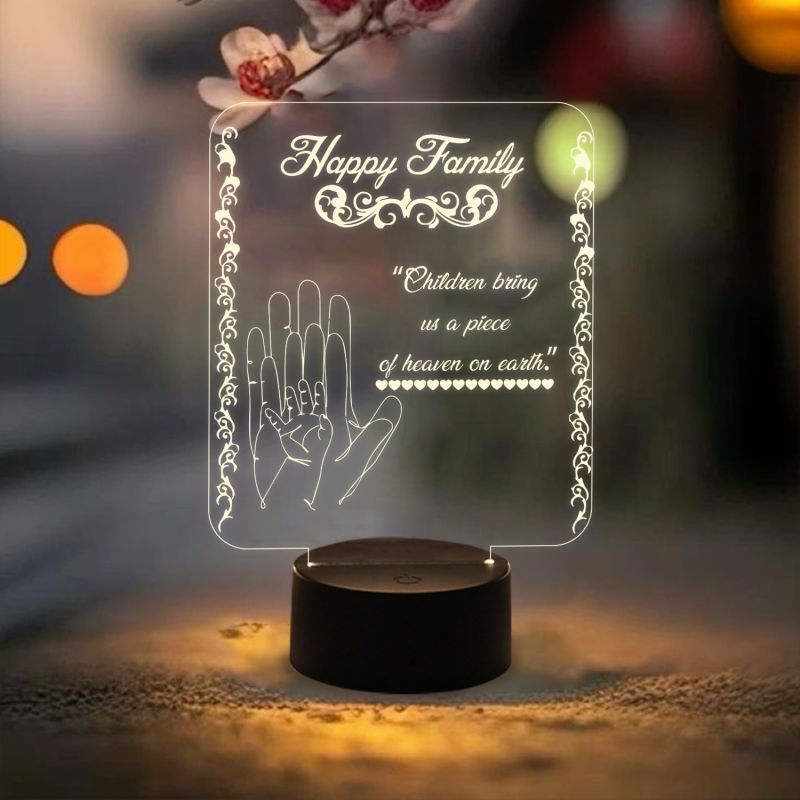 Engraved Happy Family Night Lamp for Bedroom Bedside Desk Table Lamp with Warm White Light & On/Off Touch Button |